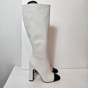 NEW STEVE MADDEN Ally Bone Black Cap Toe Knee High Chunky Heel Boot  Size 5.5